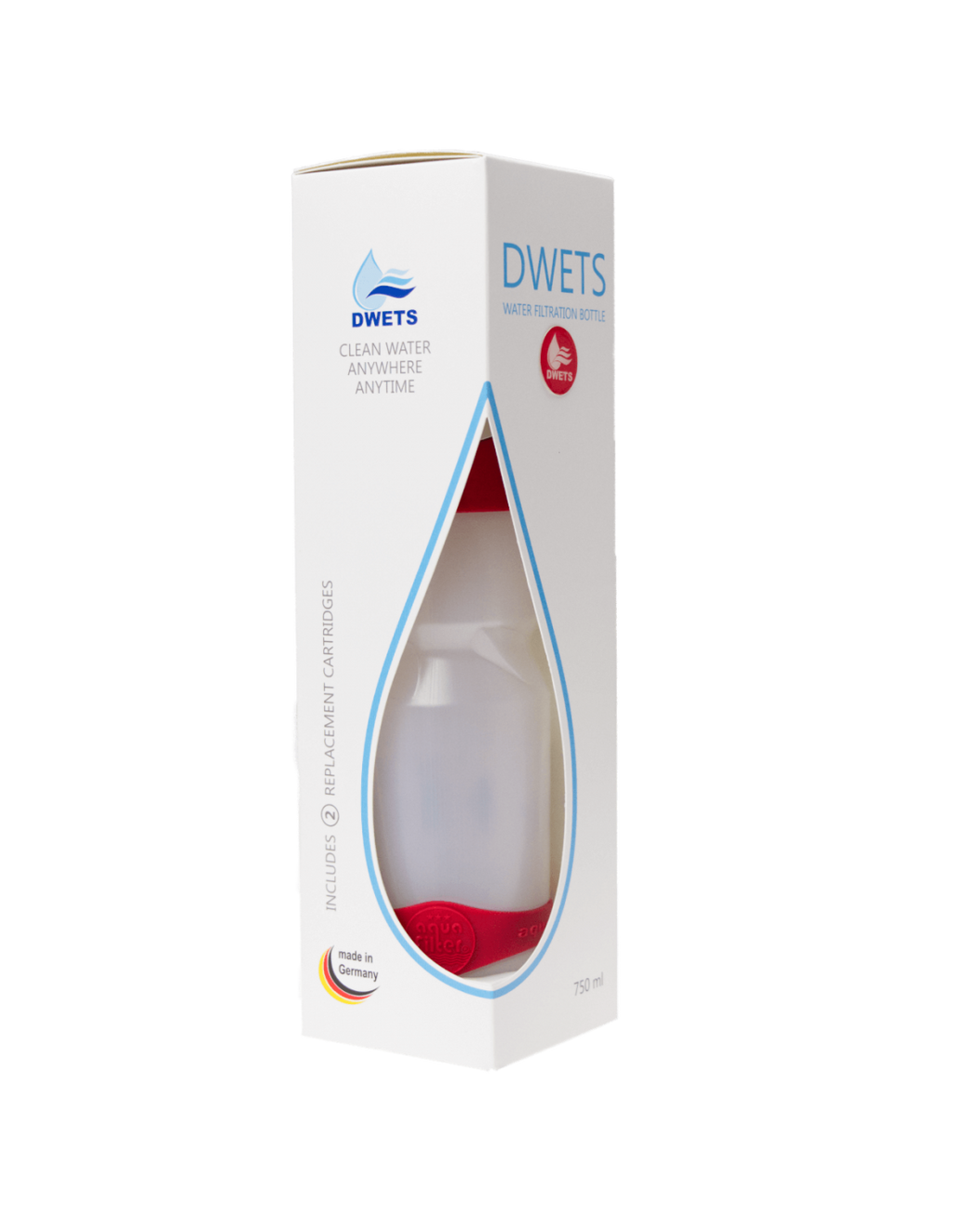 Trinkflasche mit Filter in verschiedenen Farben DWETS Water Filter Bottle