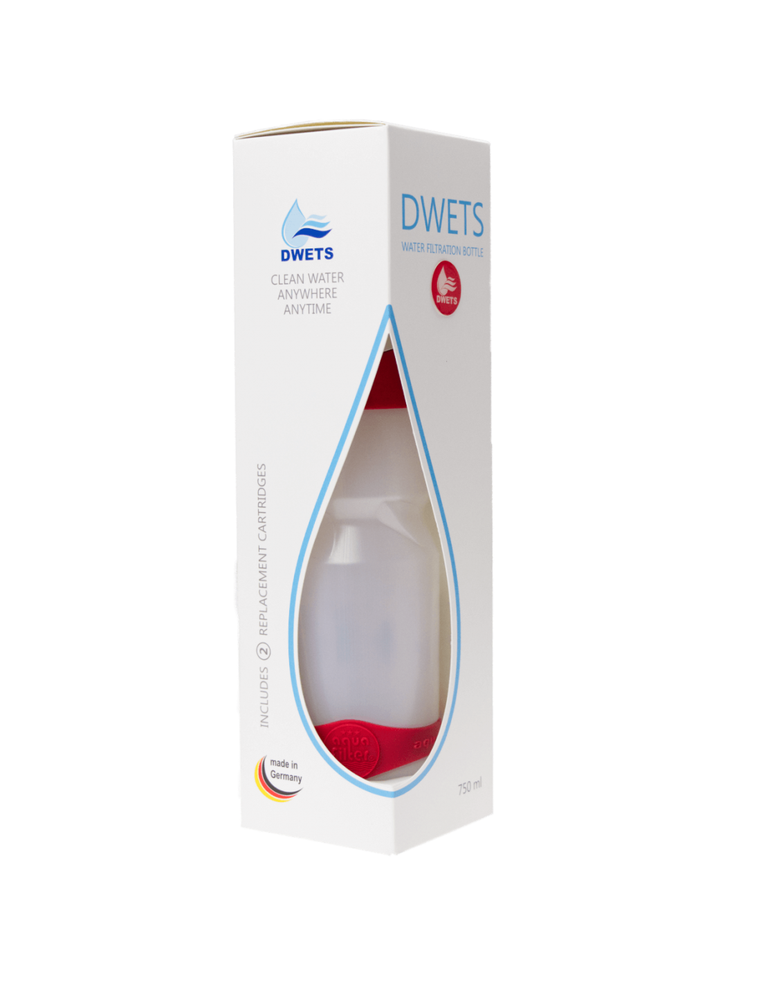 Trinkflasche mit Filter in verschiedenen Farben DWETS Water Filter Bottle